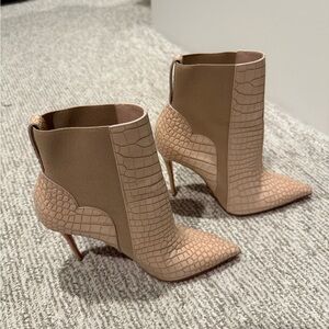 Christian Louboutin Beige Croc-Embossed Heeled Boots